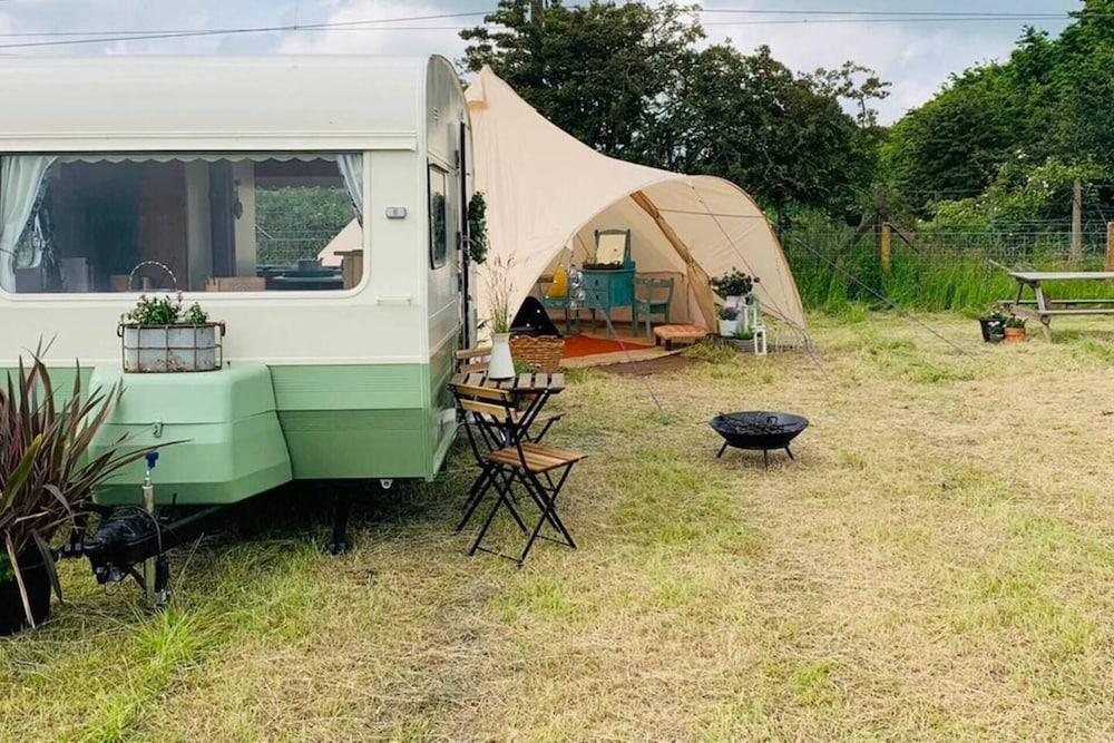 Private Glamping in a Vintage Caravan & Bell Tent - Featured Image